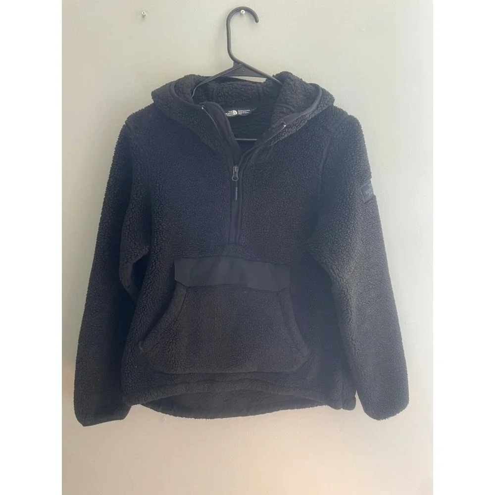 The North Face Campshire Sherpa Fleece Anorak Hoodie Black Women Medium Pullover
